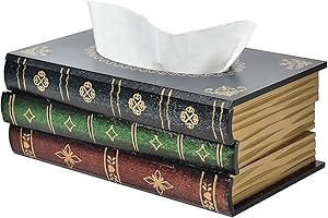 VERGOODR Crafted Classical Retro Wooden Antique Book Tissue Box Cover Rectangular Tissue Holder Dispenser Paper Cover Case Napkin Holder Home Decor for Bathroom Living Room Office car Kitchen (Dark Green)