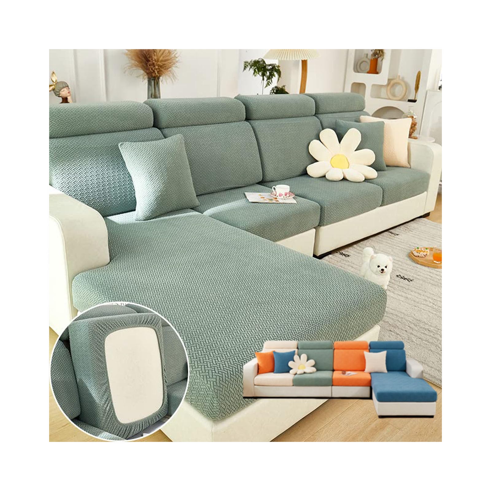 Photo 1 of VFUX Soothing Home Sofa Covers, Wear-Resistant Universal Magic Couch Cushion Covers for Sectional Sofa (Green, Large Triple Seat Cover)