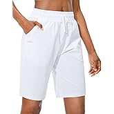 Viodia Women's Bermuda 9"/11" Long Shorts with Pockets Cotton Sweat Shorts Jersey Knee Length Shorts for Summer
