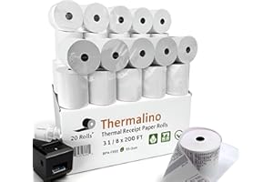 (20 Rolls) 3 1/8" x 200' Thermal Receipt Paper Rolls - BPA Free 80mm POS Printer Paper - Fits Clover Epson Star Credit Card M