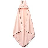 Huxie Baby Hooded Towel – Organic Cotton Baby Bath Towels – Baby Towels, Baby Bath Towels for Baby Boy, Baby Girl, 32" x 32" Super-Soft and Absorbent Baby Towels for Newborn (Rabbit - Blush)