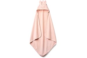 Huxie Baby Hooded Towel – Organic Cotton Baby Bath Towels – Baby Towels, Baby Bath Towels for Baby Boy, Baby Girl, 32" x 32" Super-Soft and Absorbent Baby Towels for Newborn (Rabbit - Blush)