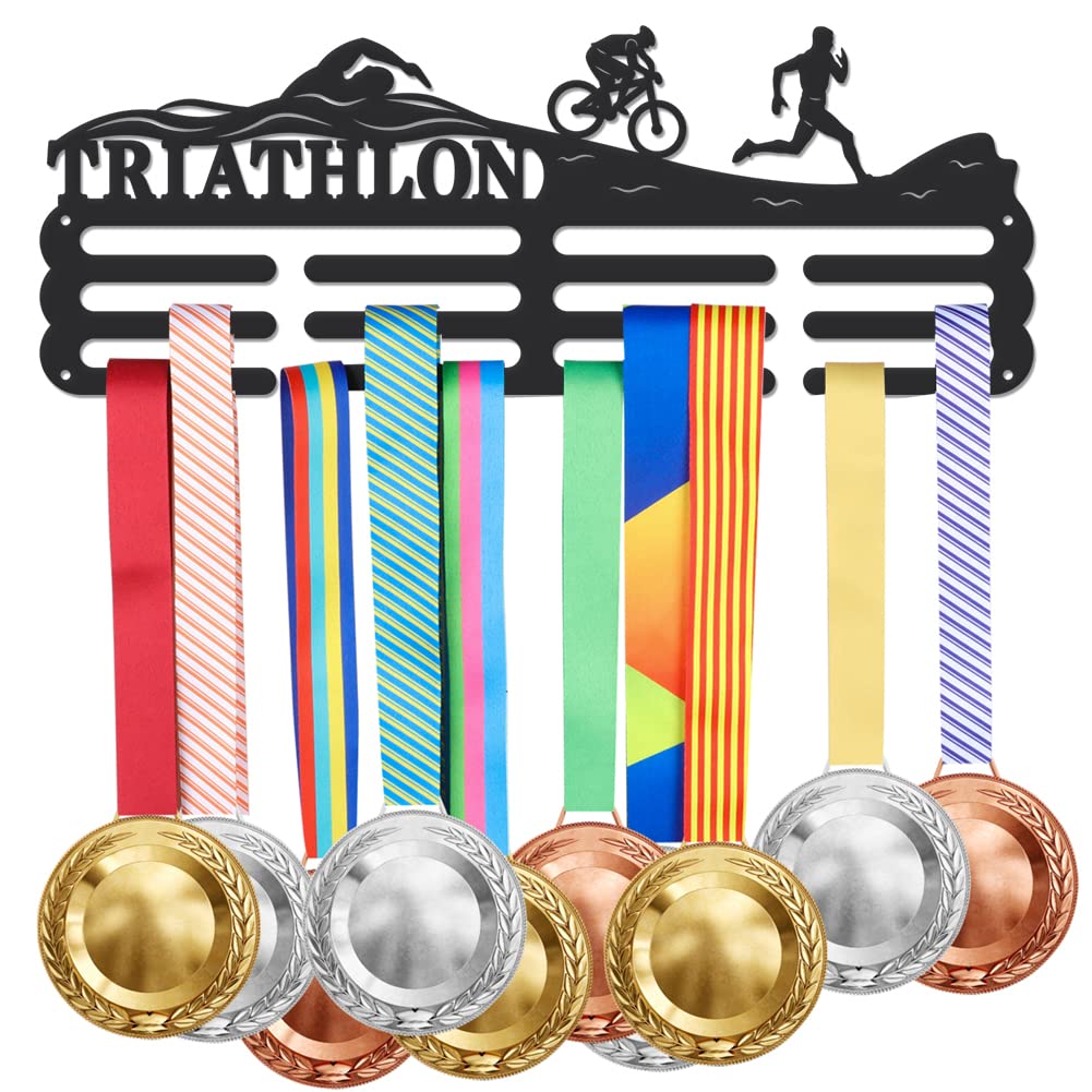 SUPERDANT Triathlon Medal Holder Running Medal Hanger Personalised Medal Holder TRI Medal Rack for Ironman Medals and Ribbon Display Holder Rack Triathlon Gifts Withstand 15kg