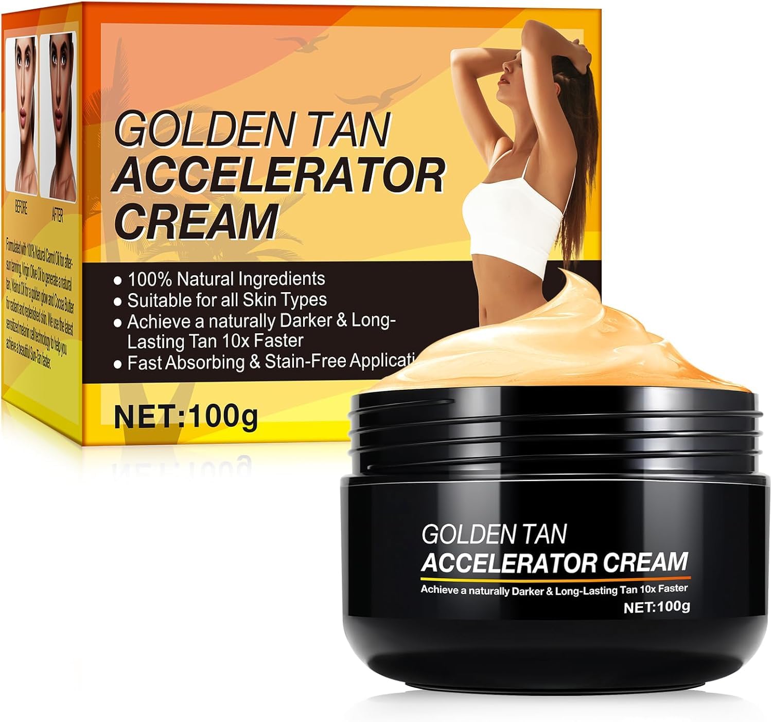 Sunbed Tanning Accelerator Cream Gel,Intensive Tanning Gel,Outdoor Beach Bronzer Tanning Accelerator Moisturizing Gel Cream,Achieve Natural Tan Skin