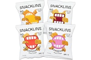 SNACKLINS Plant Based Crisps 4 Flavor Variety - Nacho, BBQ, Teriyaki, Chesapeake Bay - Gluten Free, Grain Free, 100% Kosher, Crunchy Puffed Snack Only 90 Calories Per Bag - .9oz Bag (Case of 12)