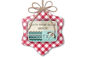 NEONBLOND Christmas Ornament US Beaches Vacation South Padre Island Beach Red Plaid