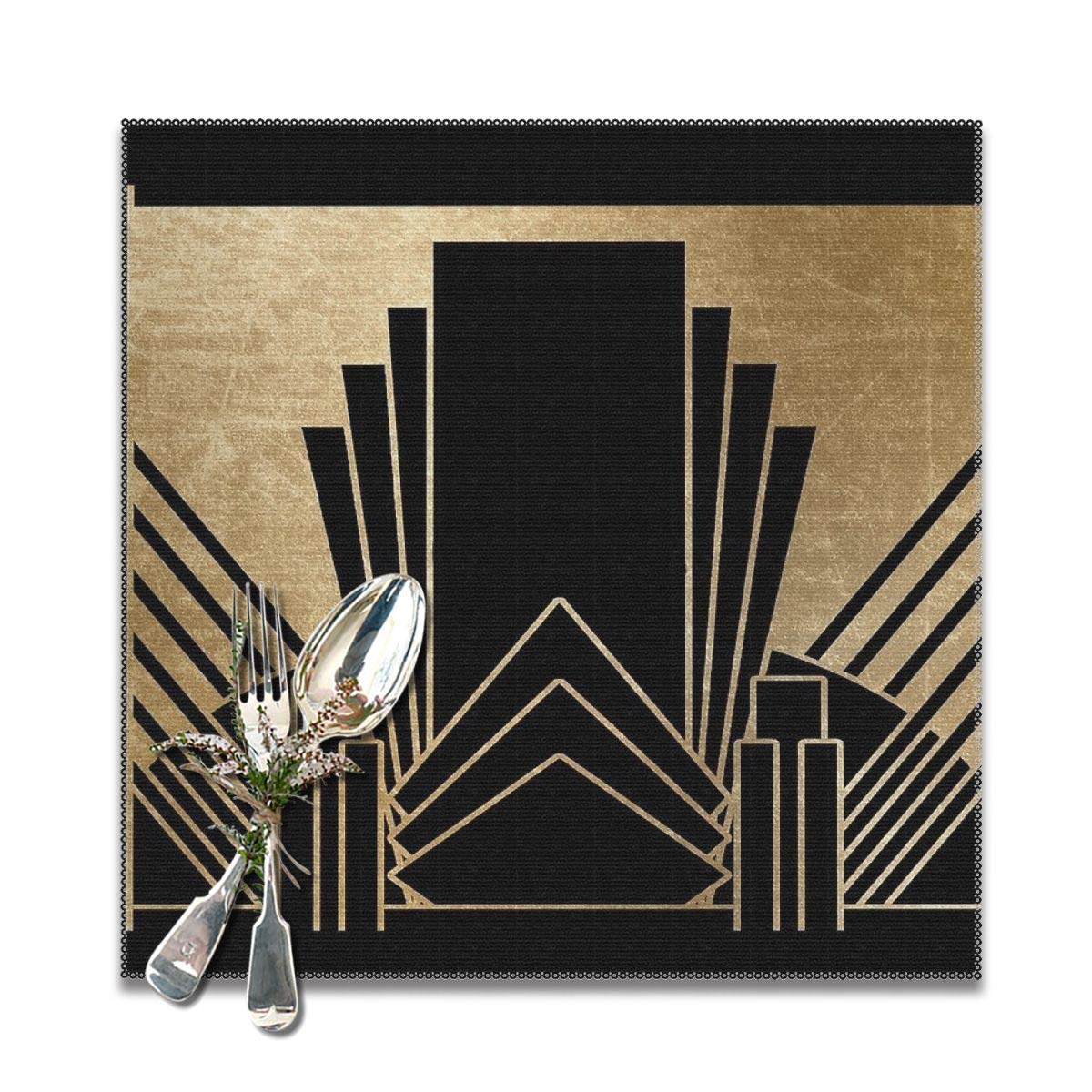 Lilyoltd Art Deco Design Placemats for Dining Table,Washable Placemat