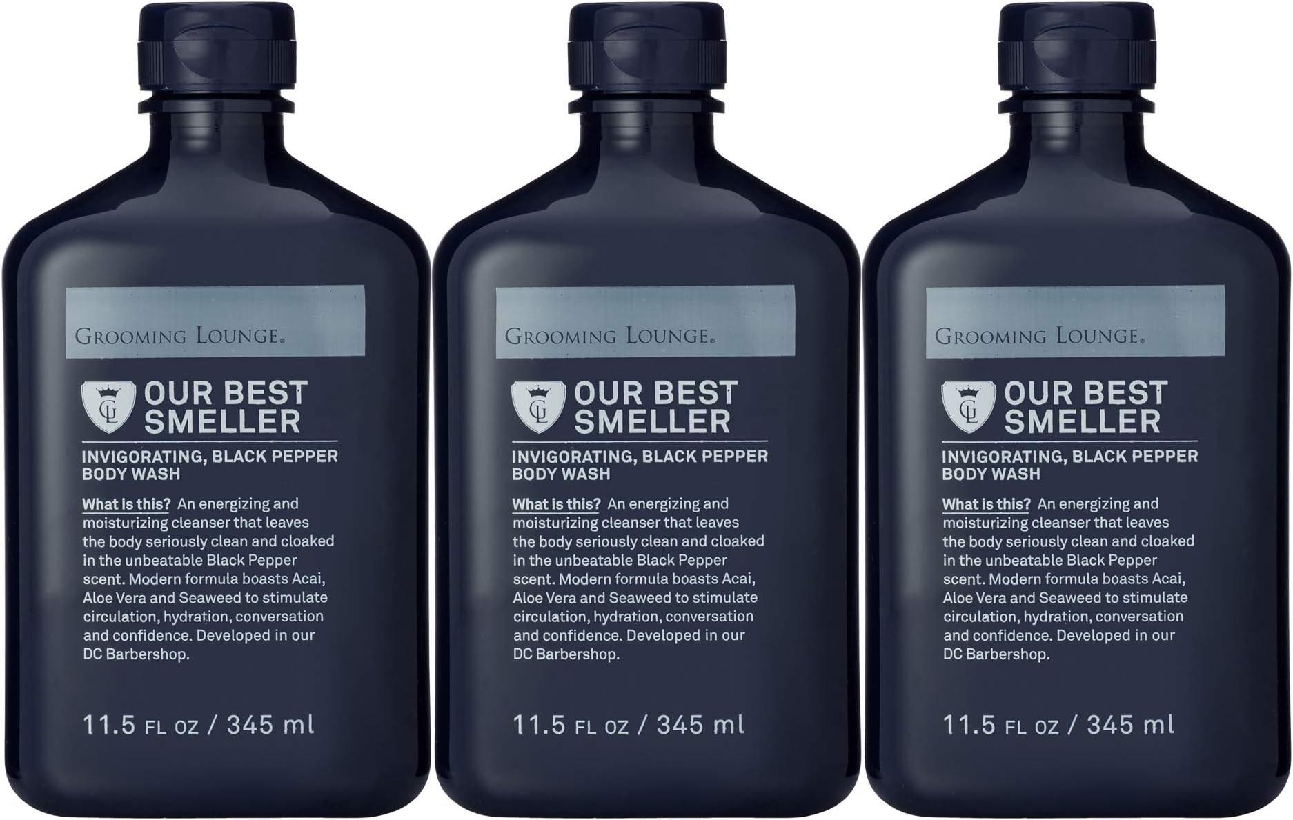 Grooming Lounge Best Smeller Men's Hydrating, Body Wash Multi-Pack. Moisturizing Male Wash for All Skin Types. Paraben-Free, 11.5 oz, 3-Pack