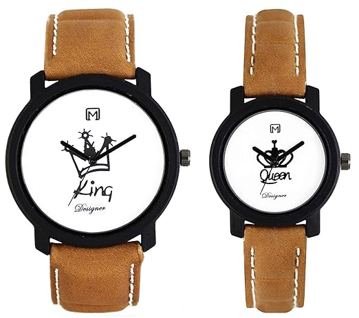 OM DESIGNER Quartz Movement Analogue Display White Dial Couple Watch - DEN-Couple