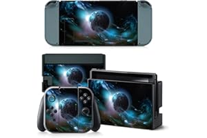 ROIPIN Black Skin for Nintendo Switch, Protective Film Sticker for Nintendo Switch Console Controllers, Skin Sticker Decal Full Cover(Planet)