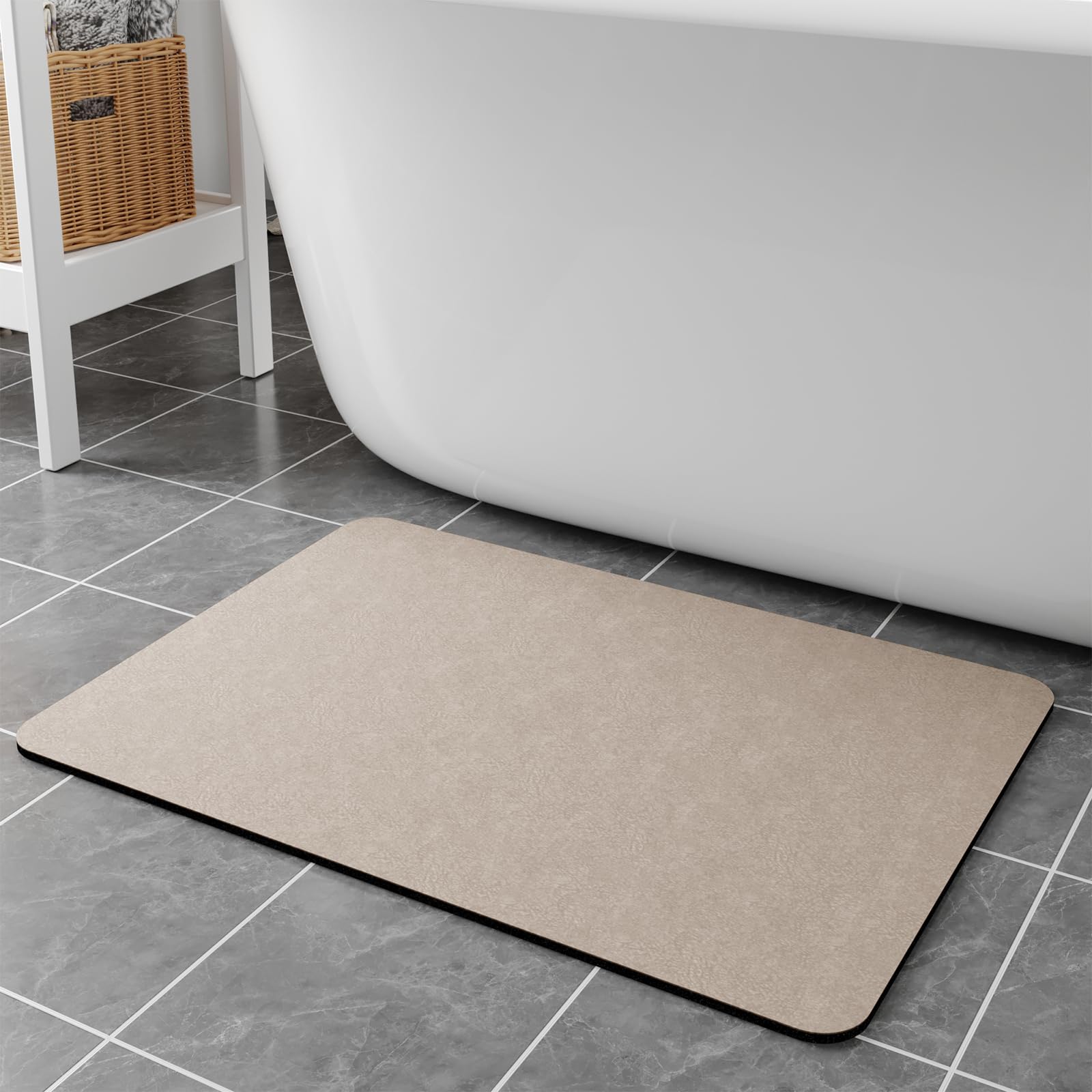 Photo 1 of Earcu Bath Mat Rugs 24x17 - Diatomaceous Earth Bath Mat Quick Dry Absorbing Bathroom Rugs Rubber Non Slip Thin Bathroom Mat Fit Under Door, Bath Mats for Bathroom Floor, Tub and Shower, Sink, Taupe