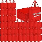 Windyun 200 Pcs Reusable Tote Bag Bulk 8 x 4 x 10 Inch Non Woven Shopping Bag with Handle Reusable Grocery Gift Tote (Red)