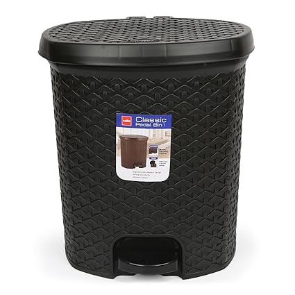 Cello Classic Plastic Pedal Dustbin, 6 Liters, Black