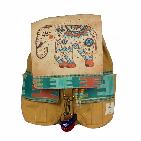 The House Of Tara Canvas Printed Flaps Backpack (Desert Sand)
