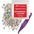 1/8 Inch Orthodontic Elastic Rubber Bands - 100 Pack, Neon, Light Force 2.5 oz - Dental Rubber Bands, Teeth Rubber Bands Gap Fixer, Dreadlock Rubber Bands, 1 Elastic Placer for Braces Included