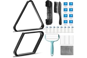ShinyRelief 22 Pcs Pool Table Brush Set Wooden Billiard Rack 8 or 9 Ball Triangle Diamond for 2-1/4" Pool Ball with Polish Cloth Sticky Lint Roller Cue Chalk Cube Accessories