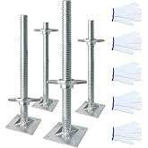 4 Pack Reinforced Adjustable Scaffold Leveling Jacks 18.25" | Solid Screw Jacks with Wide Base Plate, Galvanized Finish, Fits Baker-Style Scaffolding Frames