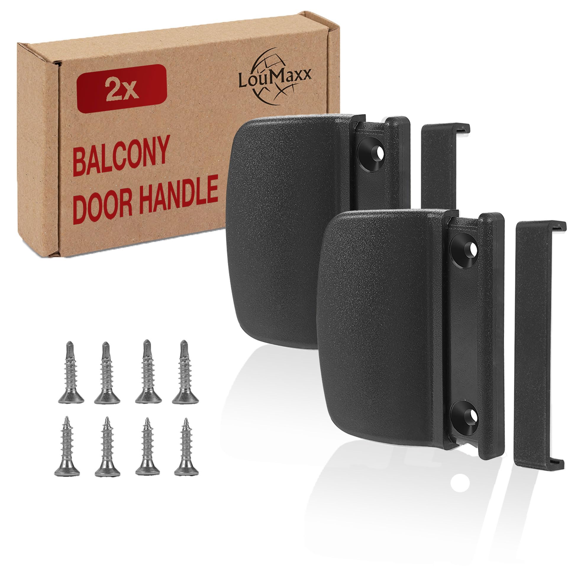 LouMaxx Balcony Door Handle Exterior Anthracite for Space-Saving Mounting Between Door and Roller Shutter - Set of 2 Patio Door Handle Including Screws (Concealed) - Pull Handle with Screw Cover