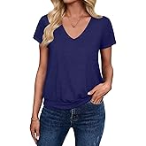 Sialois Short Sleeve Women T Shirts V Neck Tops Fashion Banded Bottom Tops Summer Spring Outfits Beach Vacation Clothes 2026