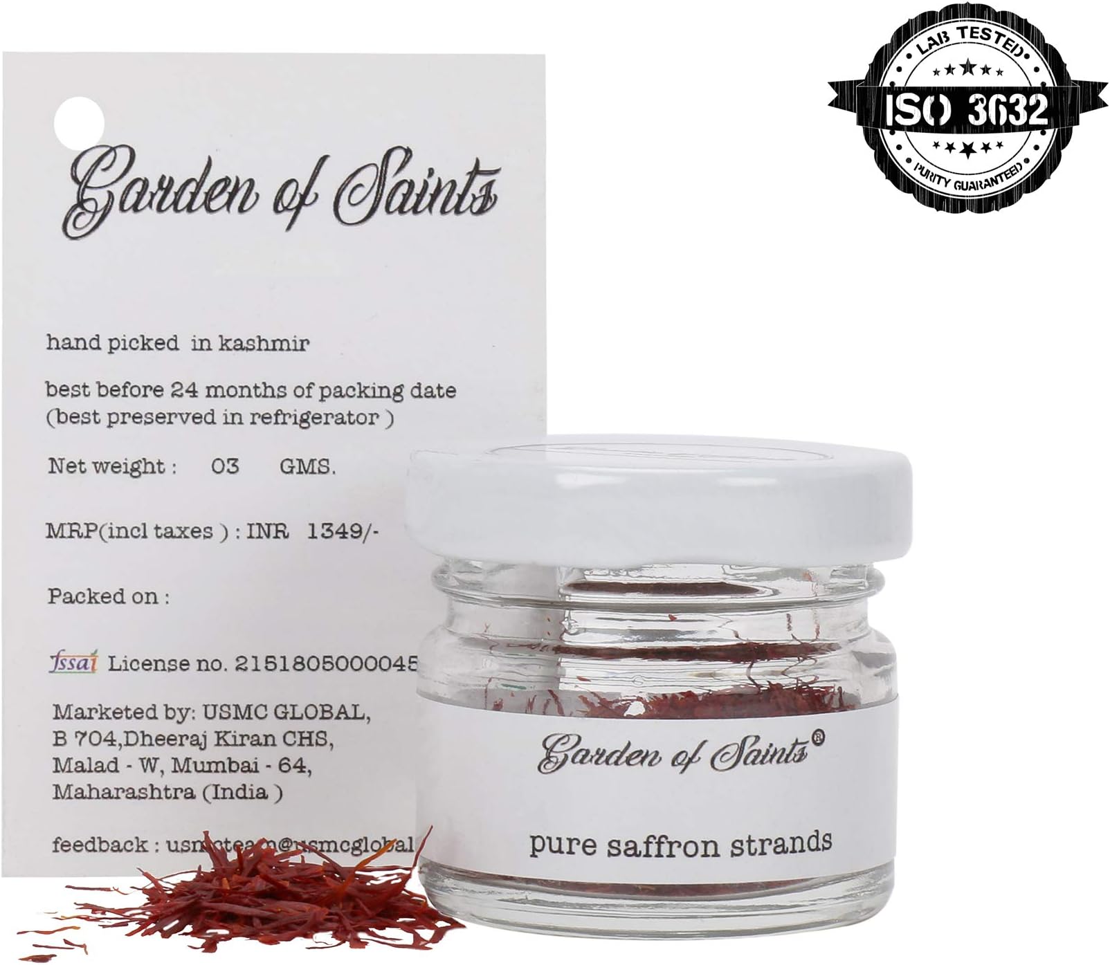 Garden of SaintsGarden of Saints 100% Pure Kashmiri Mogra Saffron 3 Grams (Single Bottle) Grade 1- ISO 3632 Lab Tested