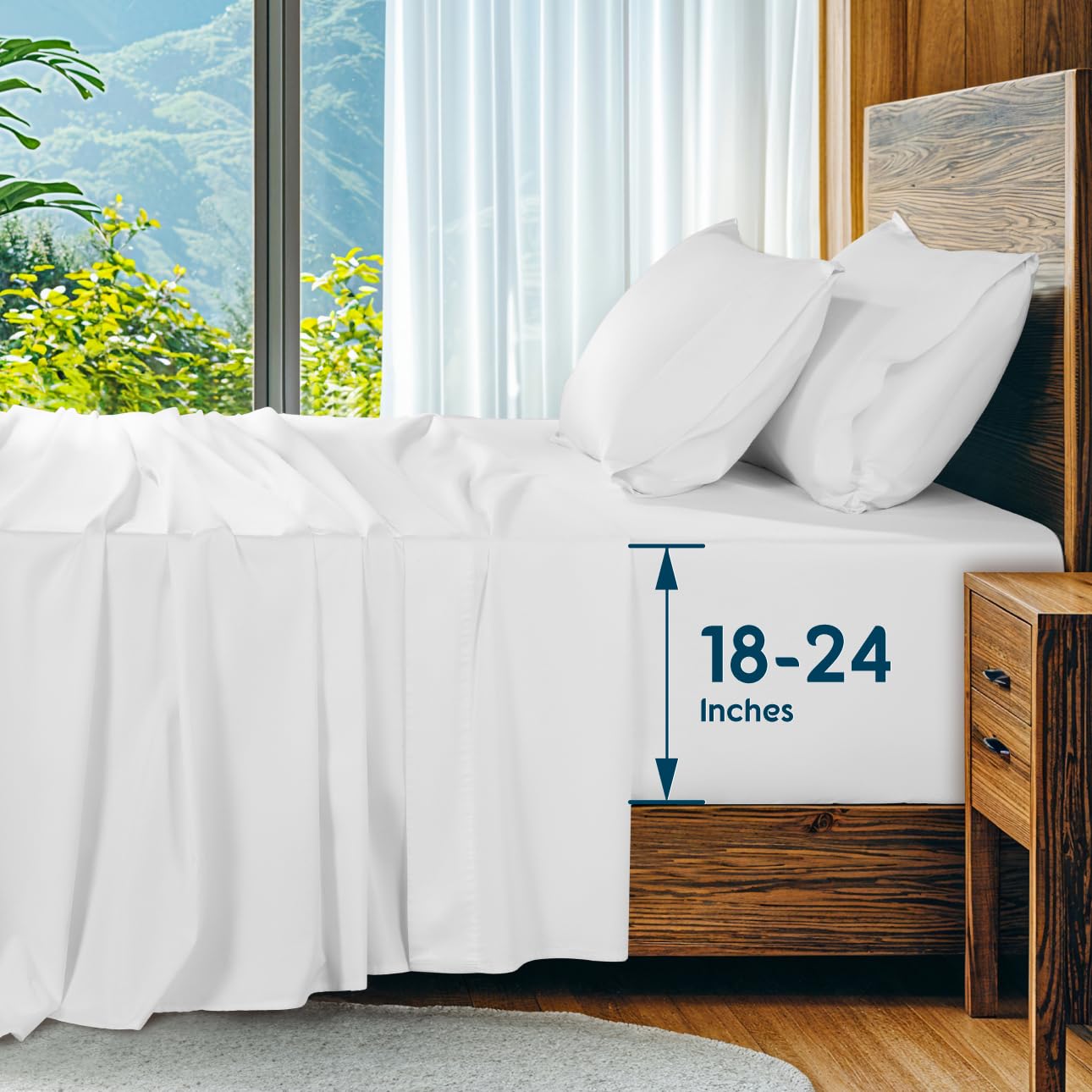 Photo 1 of SONORO KATE 100% Egyptian Cotton Sheets Set, Extra Deep Pocket up to 18"-24",1000 High Thread Count, Soft & Breathable 5-Star Hotel Sateen Bed Sheets - 4 PC (White,King)