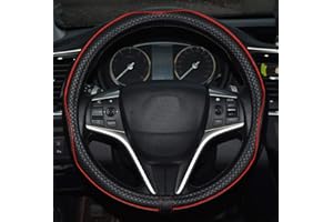 Rueesh Microfiber Leather Car Steering Wheel Cover, Soft Padding, Durable, No Smell, Universal 15 Inch Steering Cover, Anti-Slip Embossing Pattern A, Black with Red Line