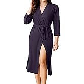 NY Threads Women's Robe Long Knit Bathrobe 3/4 Sleeves Soft Kimono Lightweight Loungewear