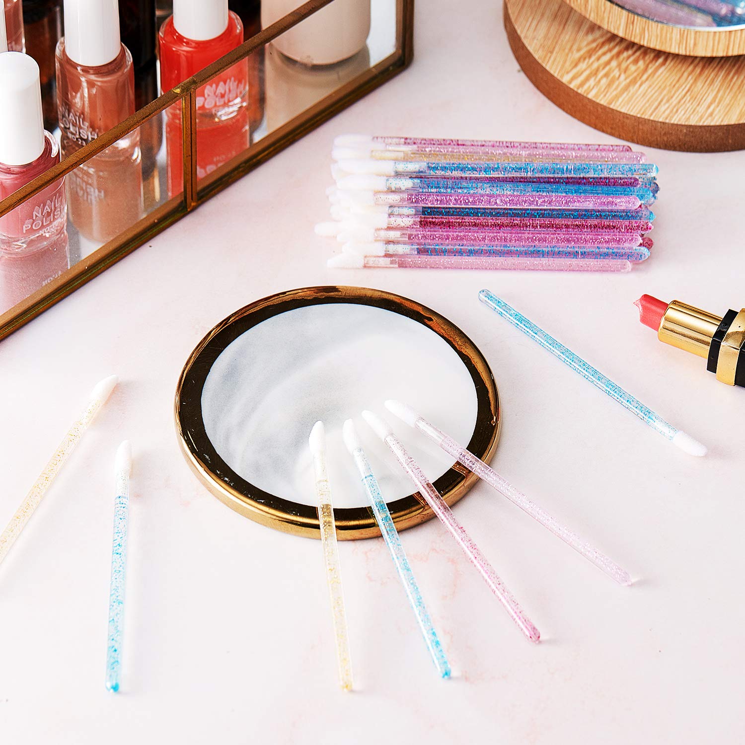 200 Pieces Disposable Lip Brushes Glitter Crystal Lip Brush Lip Gloss Applicators Lipstick Gloss Wands Makeup Brushes Tool Kits: Beauty