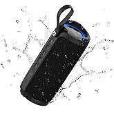 Bobtot Portable Bluetooth Speaker, IPX6 Waterproof Speaker with Punchy Bass, 15W Loud Sound, RGB, 15H Playtime, Dual Pairing for Party, Camping, Beach, Black