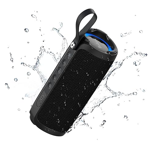 Bobtot Portable Bluetooth Speaker, IPX6 Waterproof Speaker with Punchy Bass, 15W Loud Sound, RGB, 15H Playtime, Dual Pairing for Party, Camping, Beach, Black