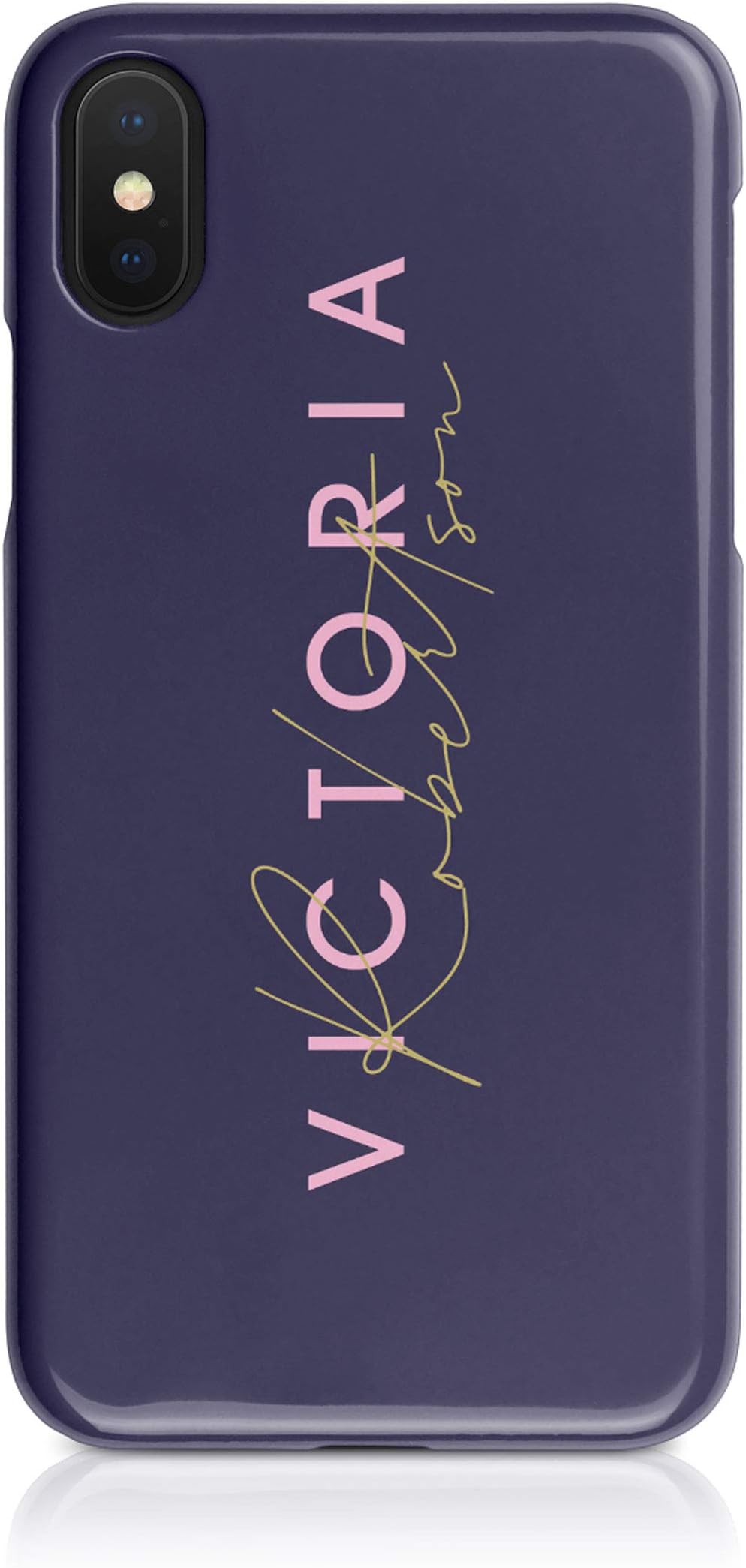 Tirita Personalised Initials Custom Hard Phone Case Compatible with iPhone X & Xs PRINTED GLITTER, NOT REAL GLITTER Fashion Stylish Monogram Violet