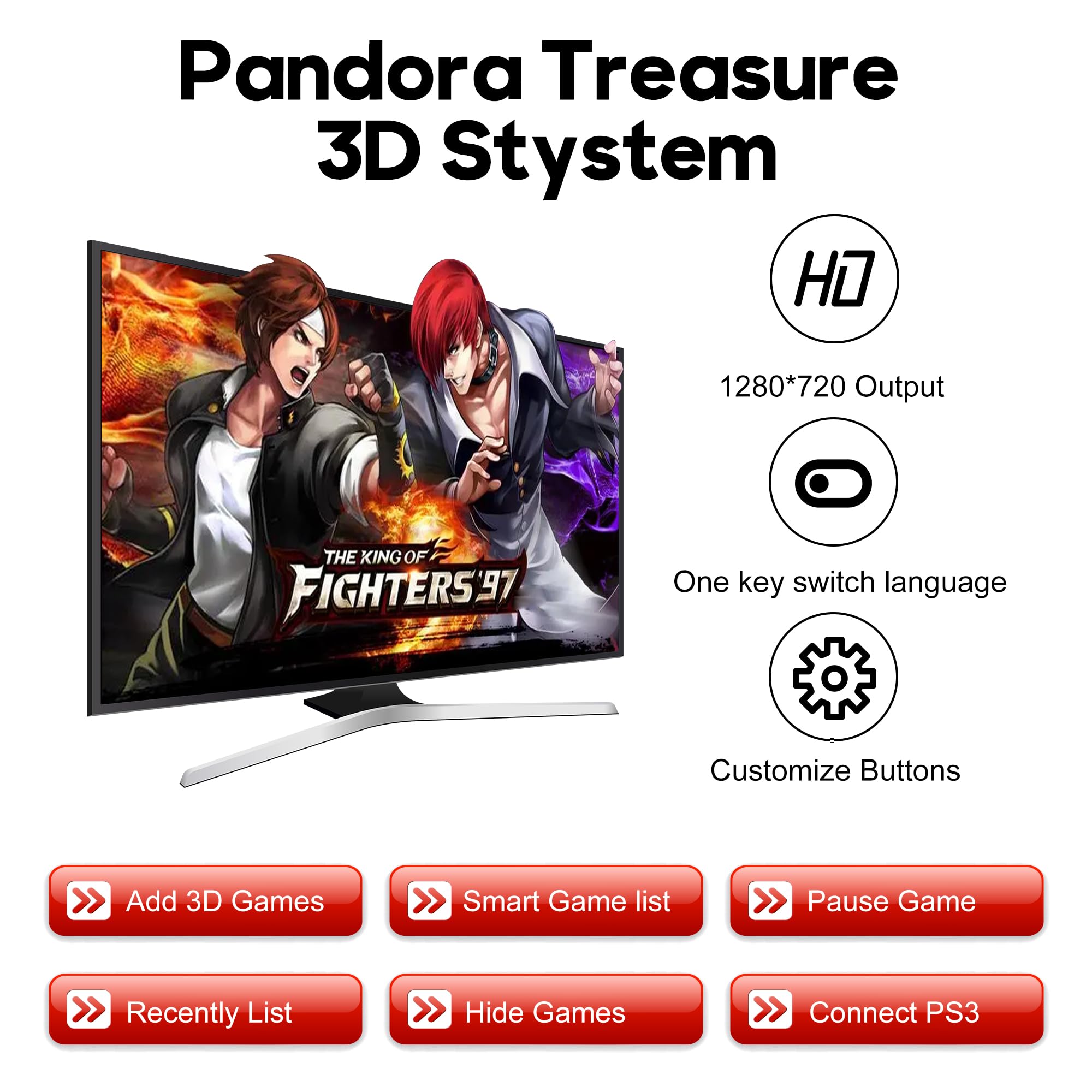 HHU Wireless Pandora Box Arcade Game Console with Bluetooth Function, 26800 Game Pre-Install,Retro Game Machine for TV PC Projector, Supports Up to 4 Players, Full HD Output, Search, Save, Hide