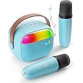 Mini Karaoke Machine for Kids, Toy for Girls Portable Bluetooth Speaker with 2 Wireless Microphones, Fashion Toy Gifts for Christmas Birthday, for 3 4 5 6 7 8+ Year Old Girls Gifts(Blue)