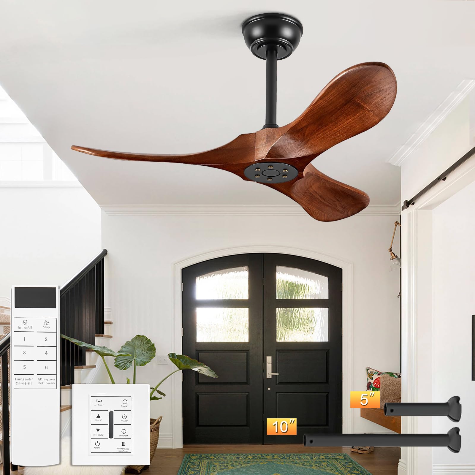 Photo 1 of Neatmeat 36 Inch Solid Wood Ceiling Fan No Light,Propeller Outdoor Ceiling Fans Without Lights with Wall Switch and Remote Control,Quiet DC Motor,3 Blades Ceiling Fan for Patios,Living Room,Bedroom