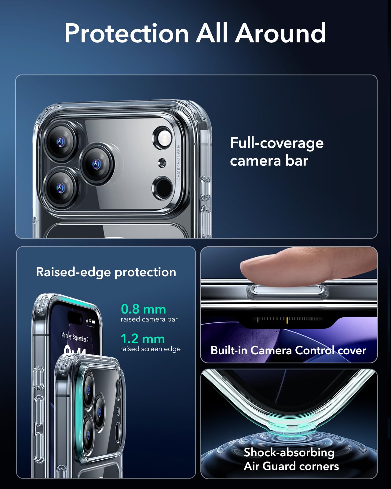 ESR for iPhone 17 Pro Max Case, Camera Control, Compatible with MagSafe, Shockproof Military-Grade Protection, Magnetic Phone Case for iPhone 17 Pro Max, Classic Hybrid Case, Clear