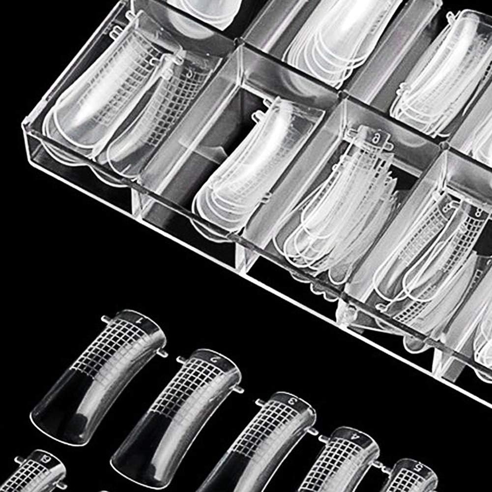 krofaue 100 PCS False Nail Mold Clear Full Cover Poly Nail tips Gel Nail Tips UV Gel Tool Dual Acrylic Nail Extension Forms 10 Size With Scale DIY Polish Manicure Tool