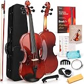 Kmise Teacher Approved 4/4 Full Size Violin Starter Kit for Adults Beginners Students, High Density Ebony Acoustic Violins, Fiddle Bundle with Case, Bow, Rosin, Strings, Shoulder Rest &amp; Guide