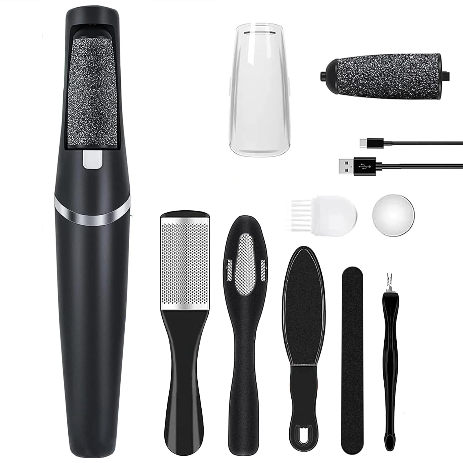 Electric Foot File, Dongxw Electric Foot Callus Remover,Pedicure Feet Care Kit with 2 Rollers,2 Speed and LED Light, Rechargeable IPX7 Waterproof Callus Remover for Foot Scraper Dry Dead Skin