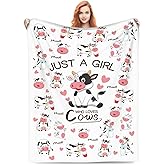 NQRSBUI Just a Girl Who Loves Cows Blanket, Cute Cow Pattern Blanket, Suitable for Sofas, Cars, and Camping, Flannel Blanket for a Gift for Those Who Love Cows (50"x40")