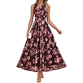 ZESICA Women's Summer Sleeveless Floral Maxi Dress 2026 Casual Crewneck Mesh A Line Flowy Boho Beach Party Long Dresses