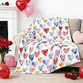 JarThenaAMCS Valentine Fuzzy Blanket Colorful Hearts Throw Blanket 50 x 60 Inch Watercolor Love Hearts Flannel Blanket for Home Chair Sofa Bed Couch
