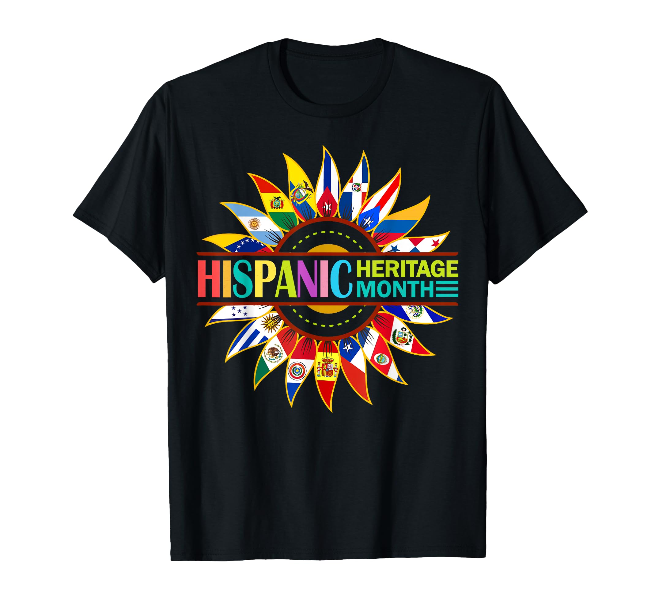 Photo 1 of L   Hispanic Heritage Month Latino Countries Flags Sunflower T-Shirt