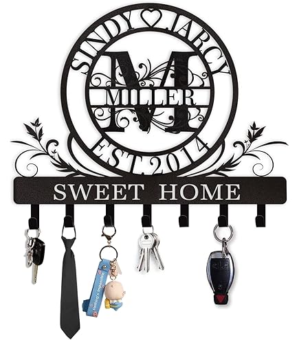 Personalized Metal Key Hooks - Custom Name Wall Key Rack With Forest & Mountain Designs