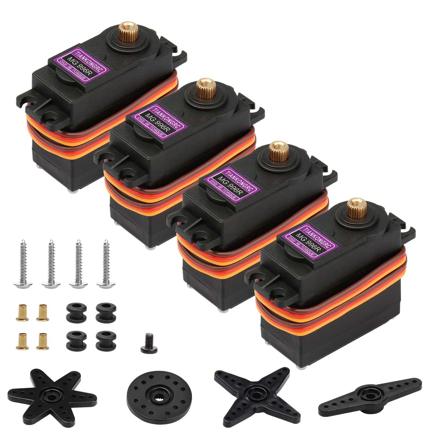 yusvwkj [4-Pack] MG996 55g Metal Gear Torque Digital Servo Motor for Futaba JR RC Helicopter Car Boat Robot