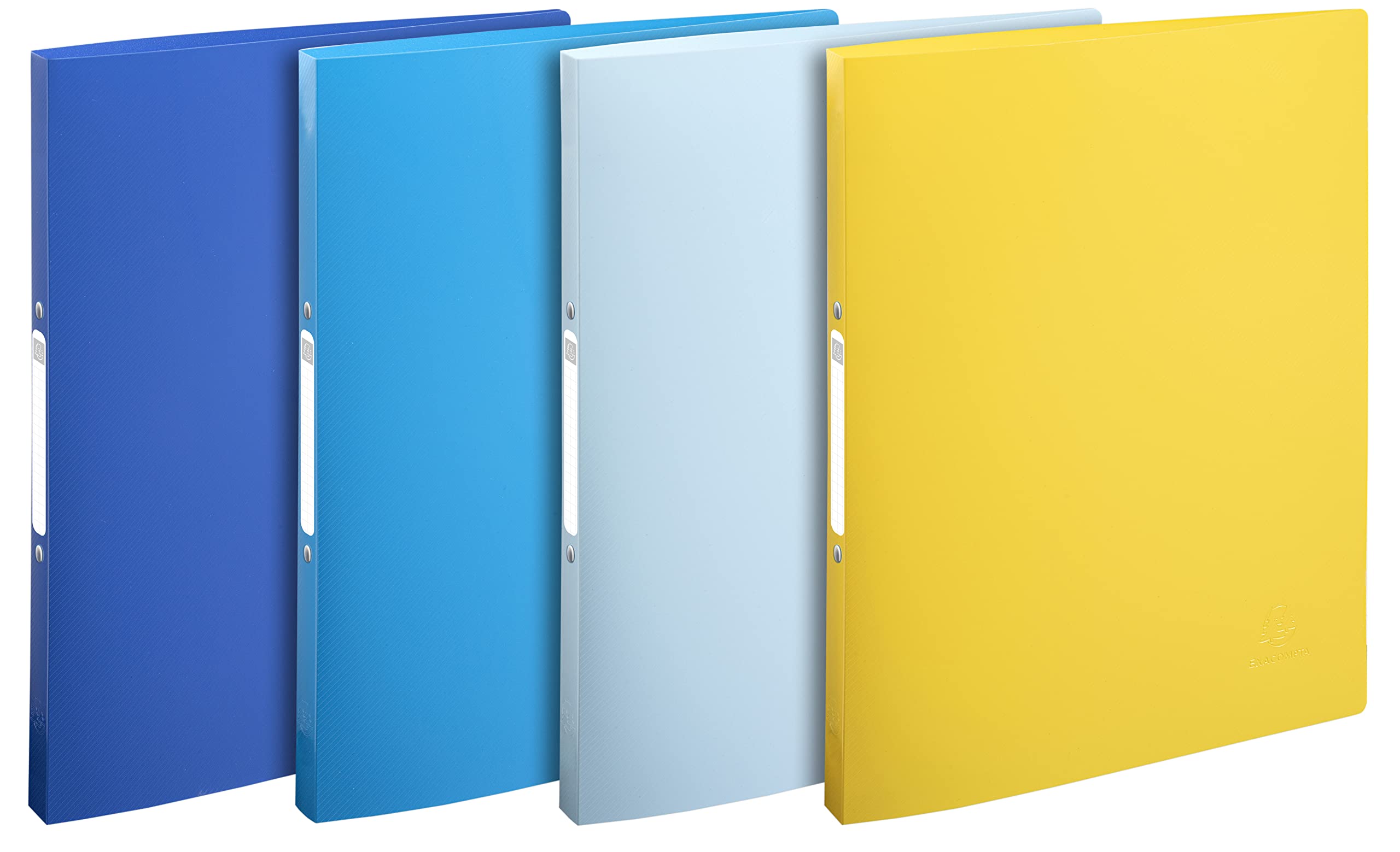 Exacompta - Ref. 54110E - Set of 4 Bee Blue flexible binders - 2 round rings 15 mm diameter - 20 mm spine - external dimensions 32 x 25 cm - A4 file format - assorted colors