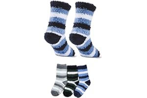 Zando 3 Pairs Kids Fuzzy Socks with Grips Non-Slip Girls Boys Slipper Socks Warm Cozy Fluffy Winter Toddler Crew Sock