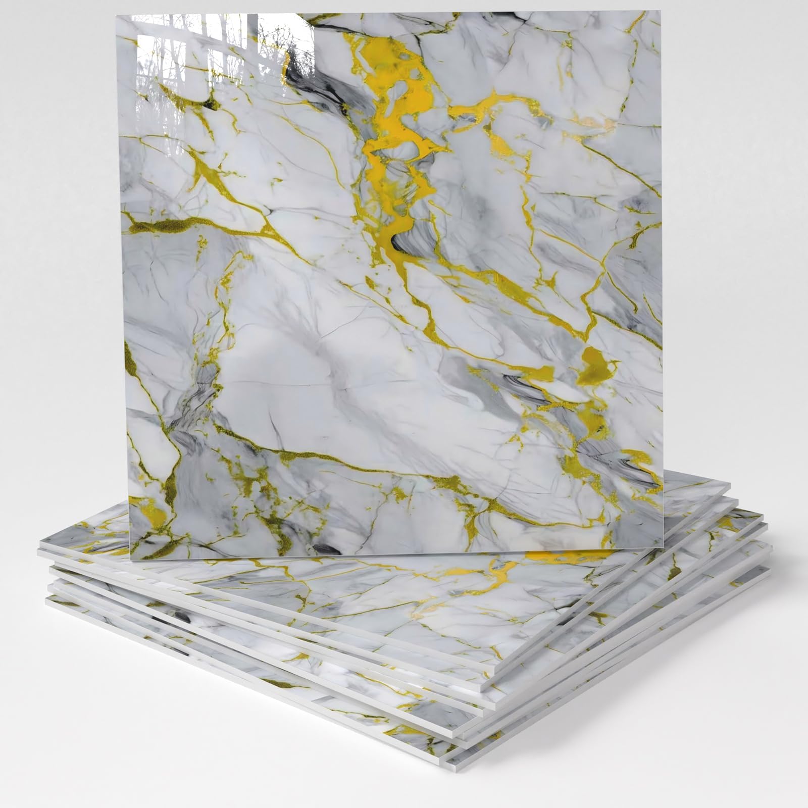 20-Pack Peel and Stick Gilded White Marble Tiles