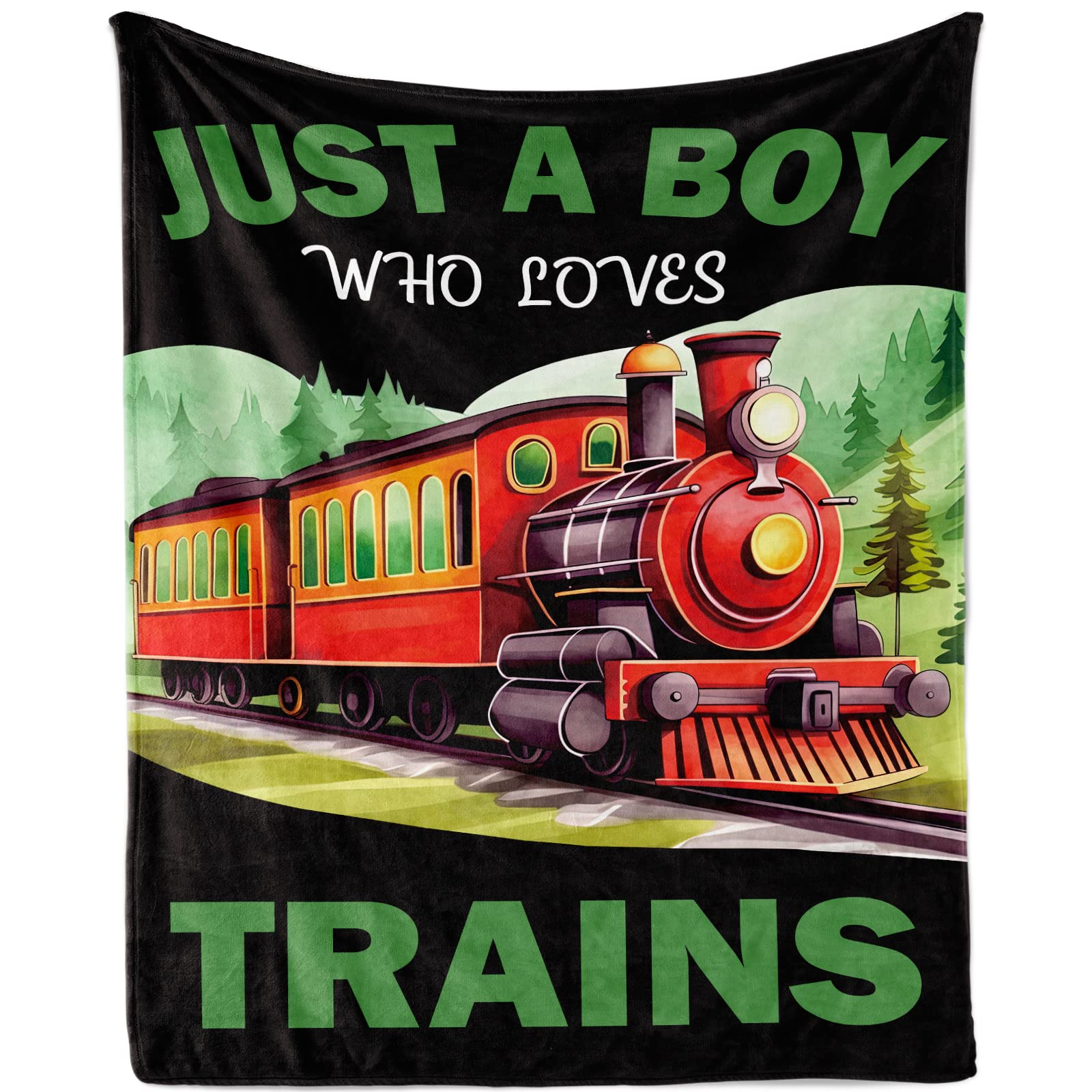 Just A Boy Who Loves Trains Blanket for Boys, Train Throw Blankets Gifts for Kids, Gift for Train Lovers, Soft Cozy Lightweight Flannel Fleece Train Blanket Throw for Sofa Couch All Season, 100x130CM