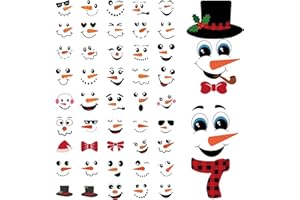 ZCPTZ 47 PCS Christmas Snowman Face Stickers for Crafts, Snowman Face Decals Christmas Vinyl Stickers for Ornaments, Water Bottles, Windows, Walls, Holiday Party DIY Crafts Decorations