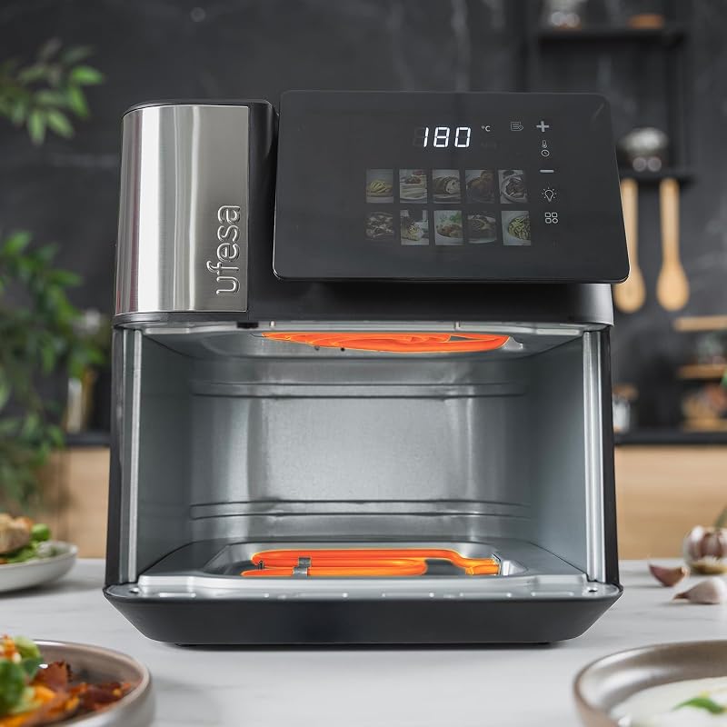 Friggitrice ad aria calda Macaw, 8,8 l, 2200 W, doppi elementi riscaldanti, cottura rapida e croccante, Air Pulse 360°, touch screen digitale, 10 programmi, finestra con luce, teglia